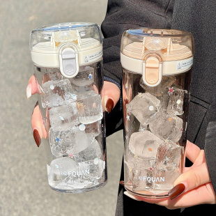 小清新日系塑料杯女生外出带手提便携式 透明吸管杯子 水杯学生夏季