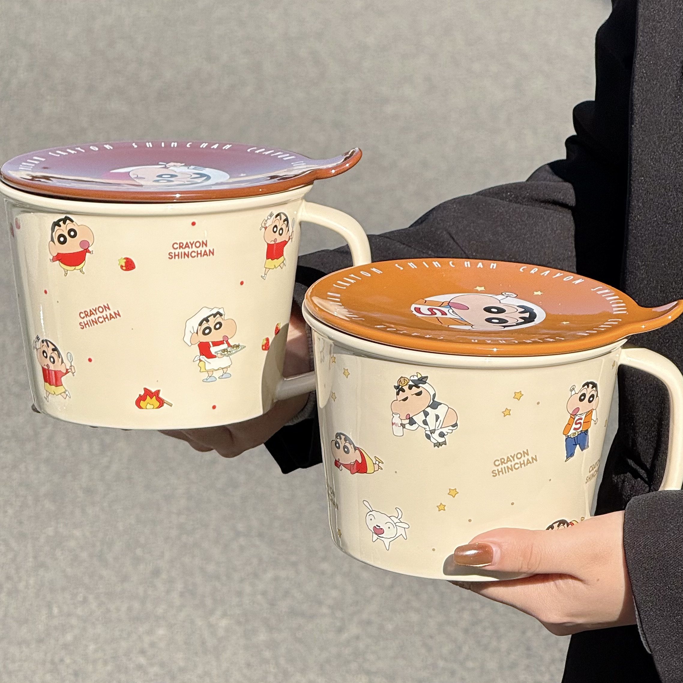 蜡笔小新正版陶瓷泡面碗学生宿舍带盖汤碗男女家用大容量方便面碗,餐饮具,泡面碗,淘宝优惠券,粉丝福利购,淘宝优惠卷