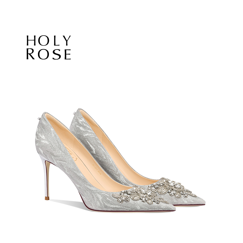 圣洁玫瑰法式水晶尖头婚鞋不累脚