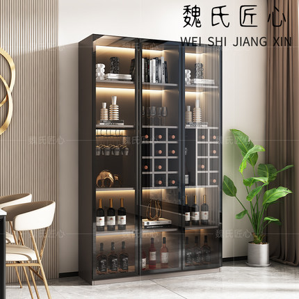 2026年新款酒柜带客厅靠墙玻璃柜定制家用一体实木展示柜餐厅柜子