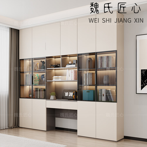 简约书桌书柜一体学习办公桌书柜