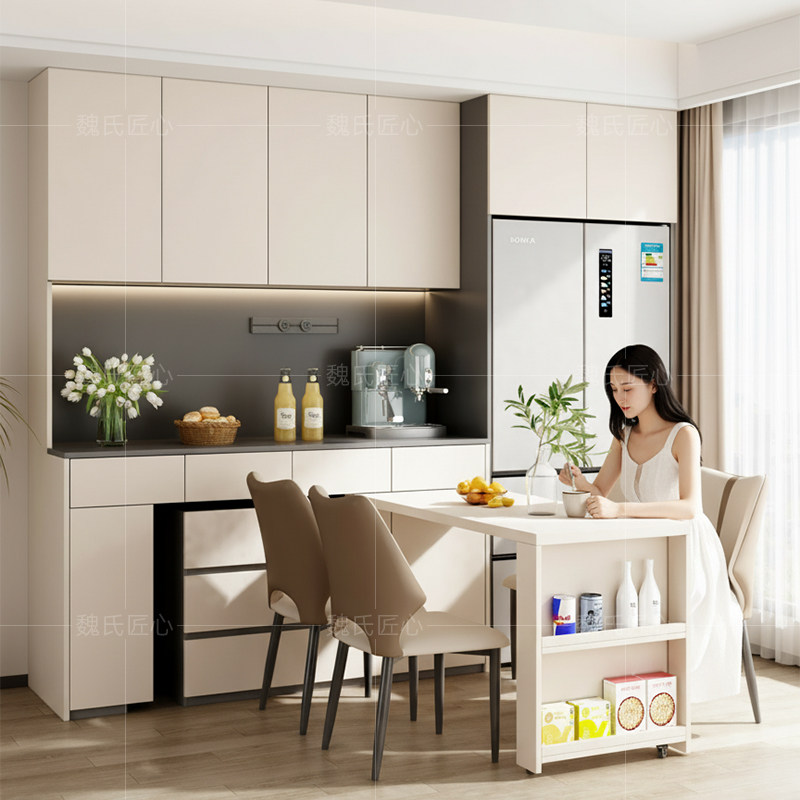 餐桌一体伸缩餐边柜客厅边柜隐形储物柜隔断酒柜可定制旋转吧台桌