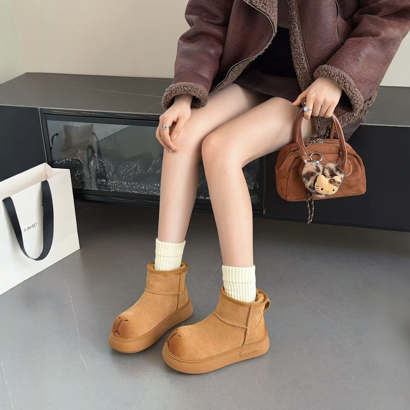 萨贝琪加绒冬季百搭雪地靴一脚蹬