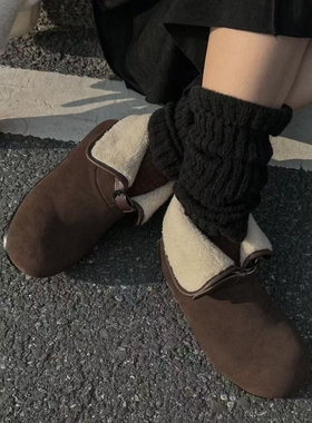 SGIRL TWTW加绒女鞋2025冬季时尚百搭真皮圆头休闲雪地靴D568-6