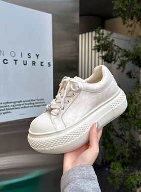 萨真皮女鞋2026春季新款百搭厚底圆头好看系带休闲鞋平底鞋26812