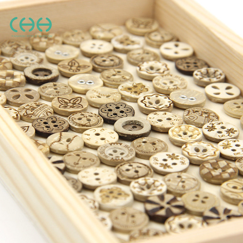 椰子圆形衬衫纽扣女钮扣画衬衣小扣子diy手工衣服木质扣椰壳木头