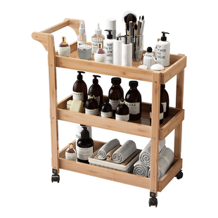 美容美发推车美发铁艺三层美容院小推车美甲纹身工具车置物架竹木