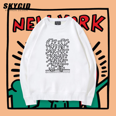 涂鸦艺术美式KeithHaring凯斯哈林圆领卫衣情侣春秋男女衣服yd