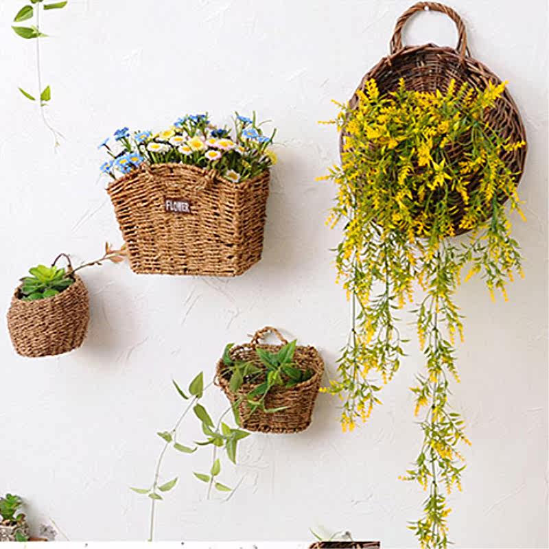 创意田园环保柳编麻编花篮花盆组合仿真花藤壁挂饰英文flower花架在类目 家居饰品, 壁饰中 - 来自Buy2taobao.com提供专业的淘宝代购服务