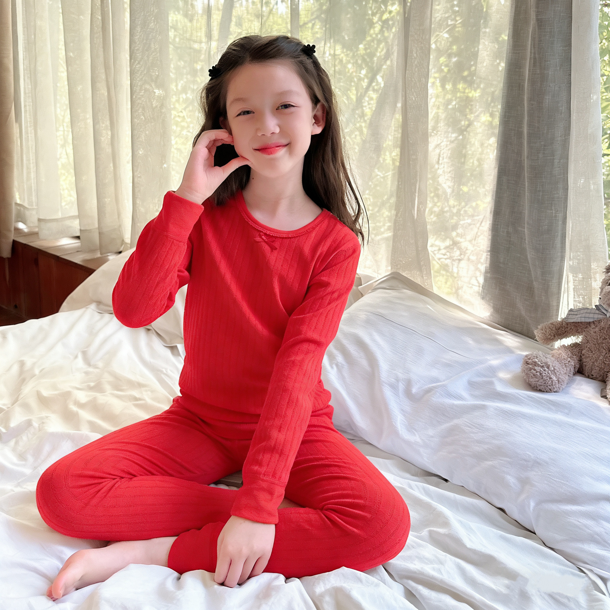 2026新款中国红儿童纯棉内衣宝宝无骨秋衣秋裤套装男童女童家居服,童装/婴儿装/亲子装,家居服套装,淘宝优惠券,粉丝福利购,淘宝优惠卷