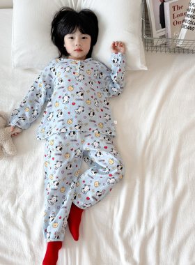 男童睡衣棉纱家居服女童全棉宽松
