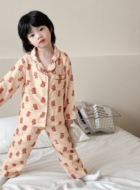 儿童睡衣宝宝a类纯棉纱布女宝