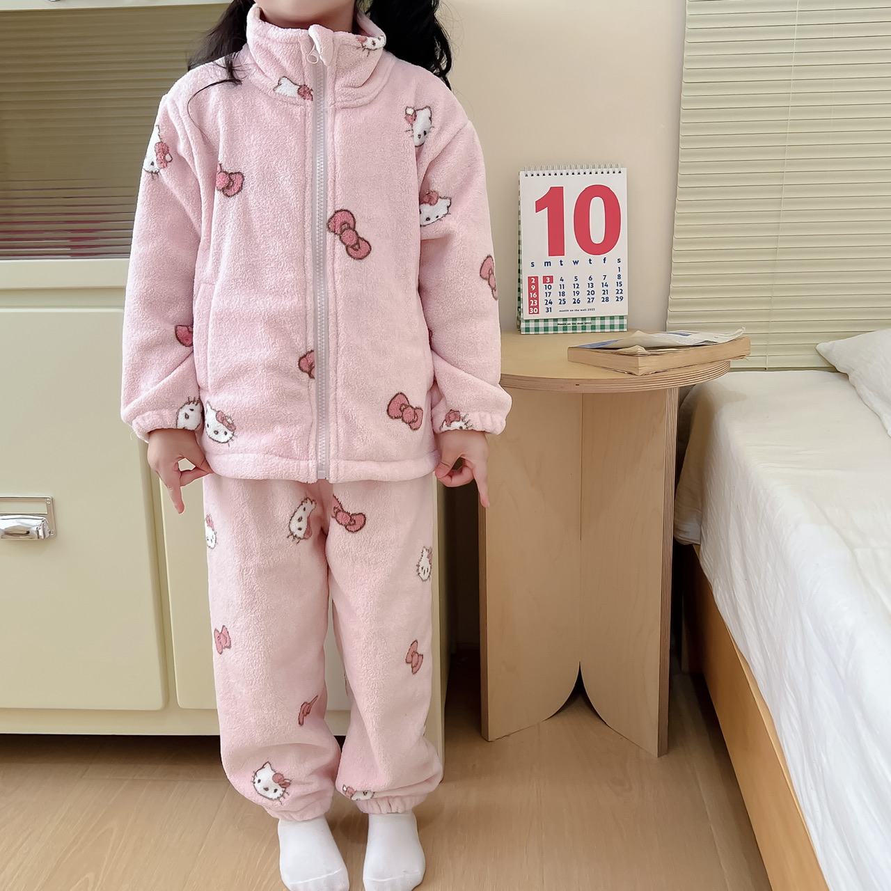 亲子款拉链法兰绒套装儿童家居服