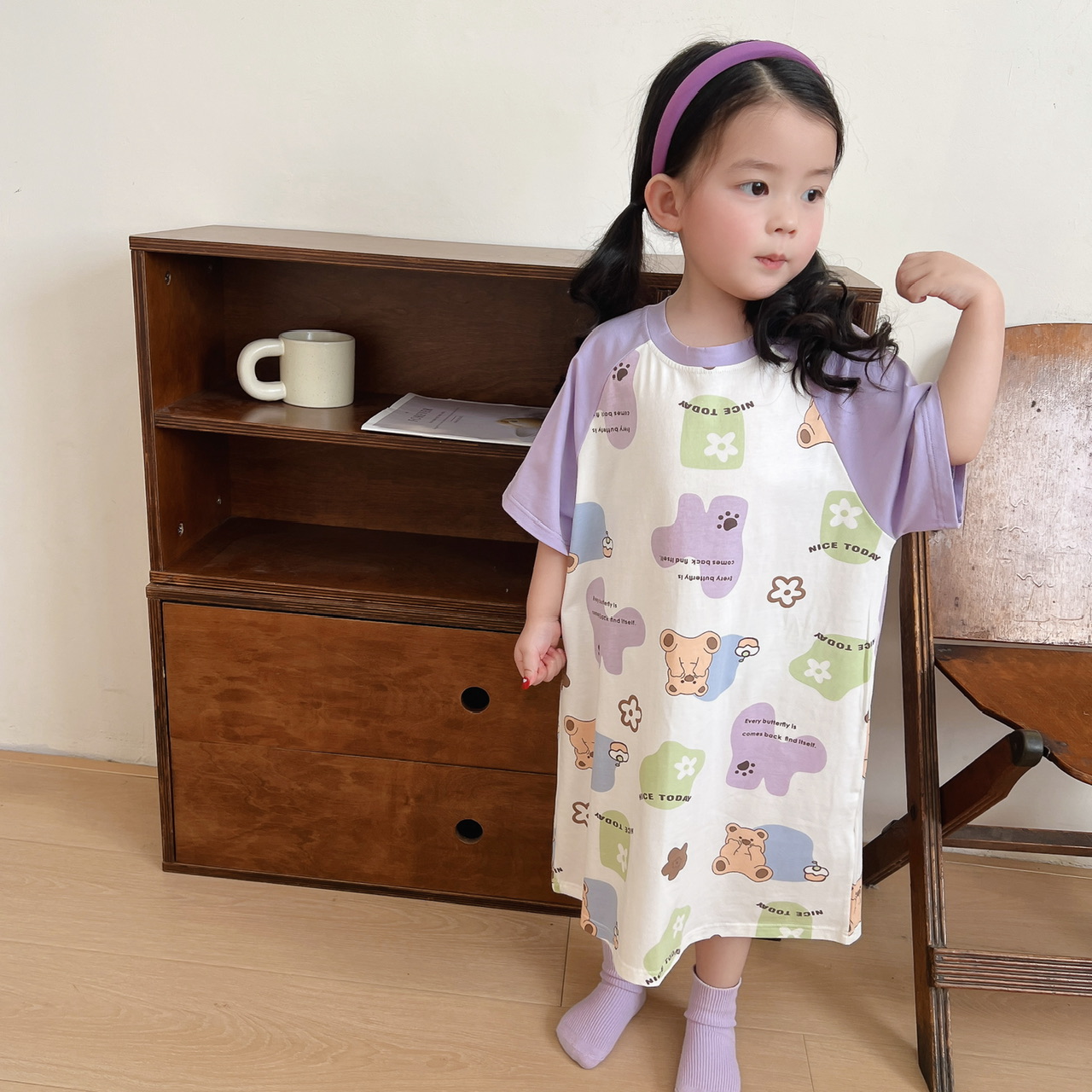 亲子睡裙短袖可爱纯棉连衣裙夏季