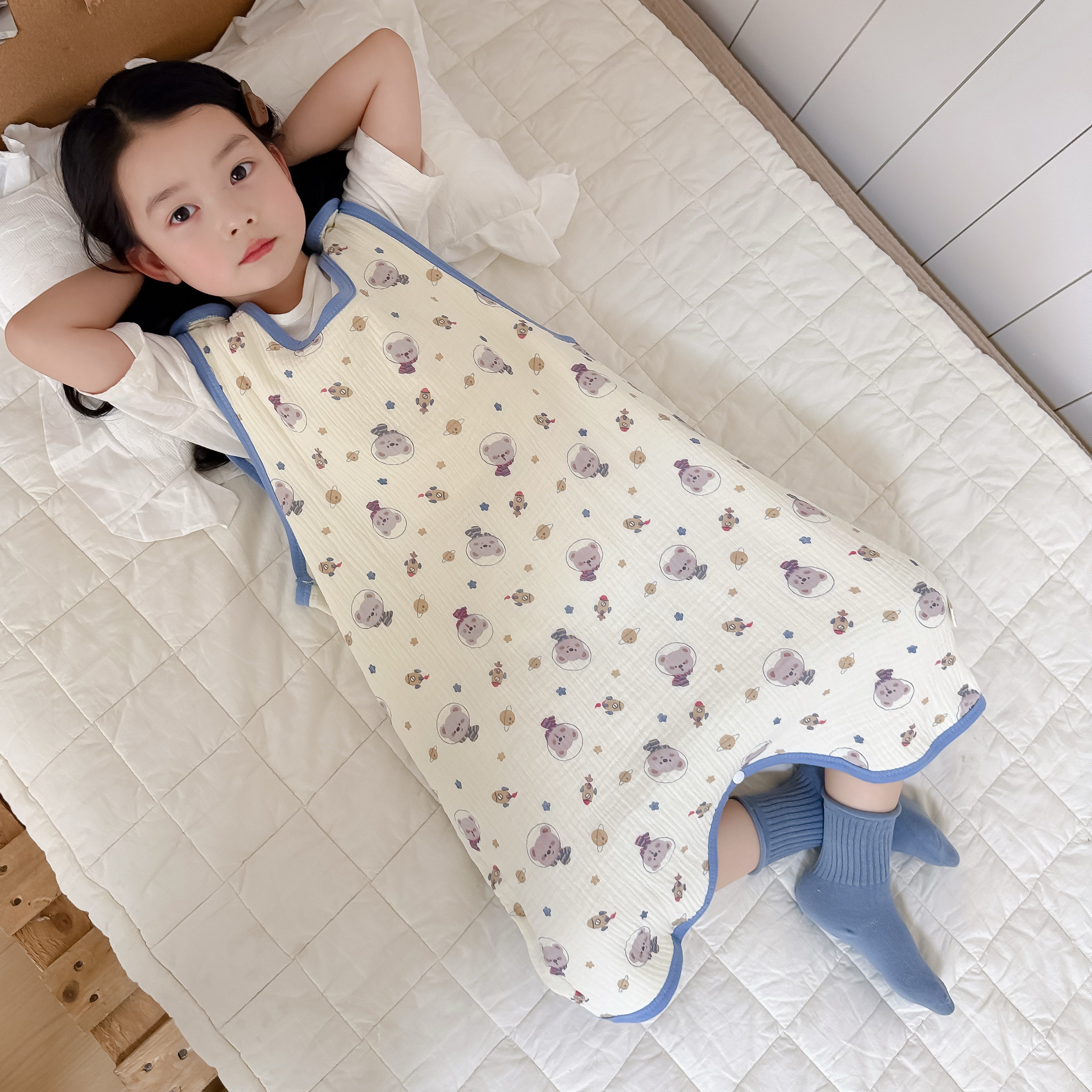 女宝背心式睡袋夏季纱布纯棉无骨护肚防着凉睡衣男宝宝无袖连体衣