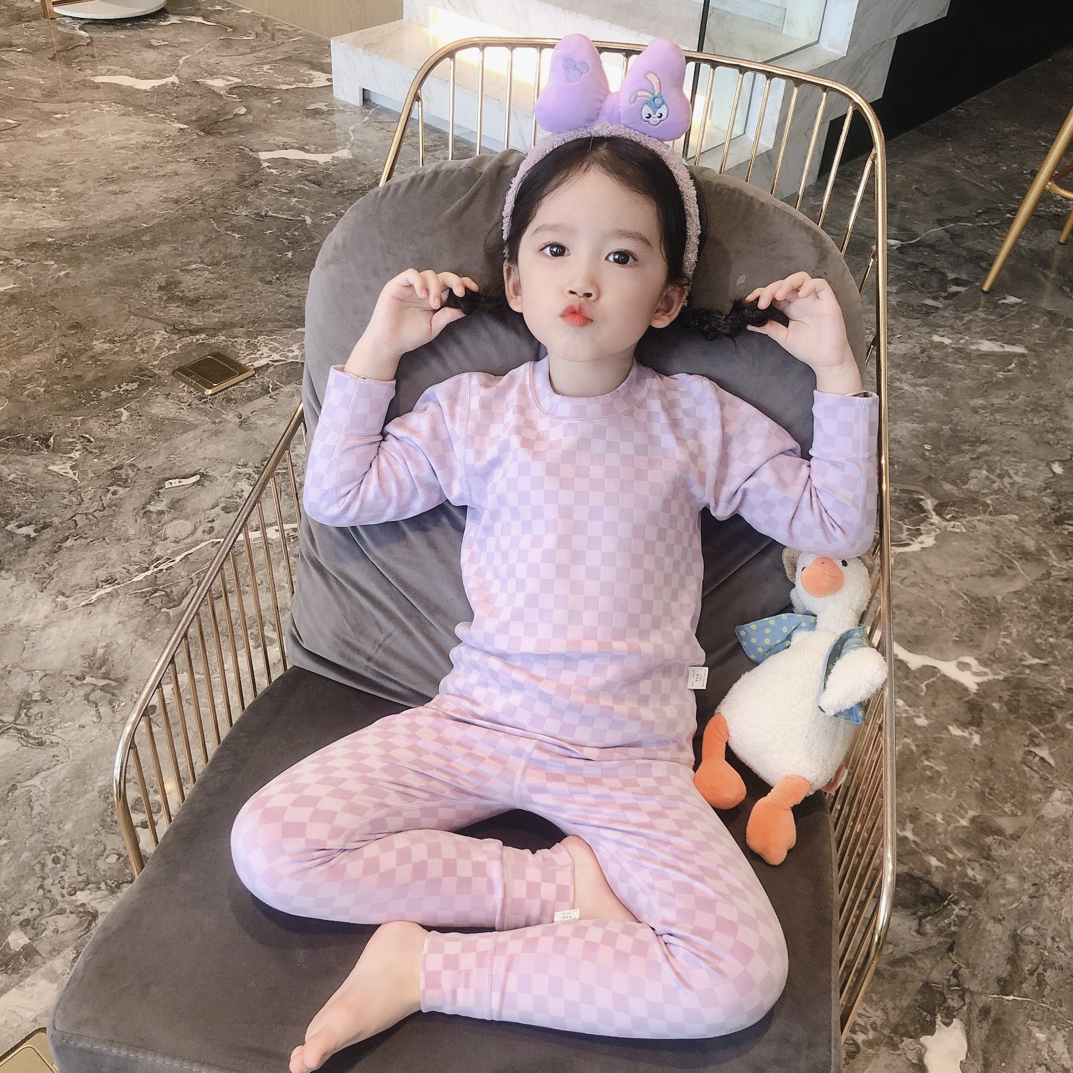 无骨秋衣秋裤韩版套装女童双层德绒线衣线裤男童加厚保暖衬衣衬裤