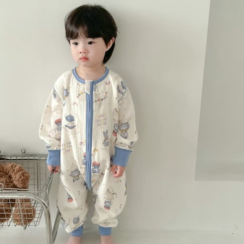 晚安小熊纯棉纱布睡袋宝宝四季款
