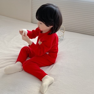 宝宝龙年高品质大红内衣套装男女儿童喜庆新年服内搭德绒秋衣秋裤