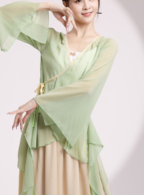 古典舞服装女飘逸雪纺纱衣绿色中国民族舞上衣烟火演出舞蹈练功服