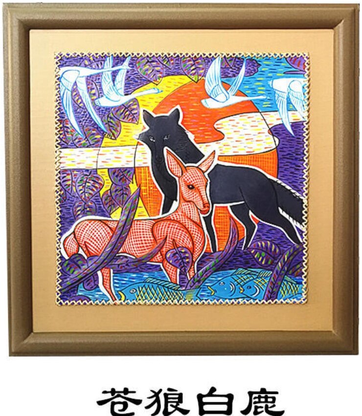 蒙古族特色工艺品/蒙古牛皮画/艺术装饰画/真皮手工/51*51厘米