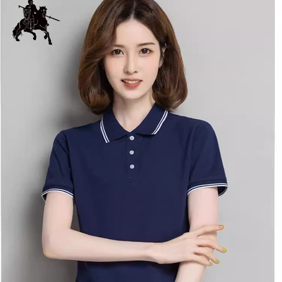 保罗纯棉翻领短袖女夏季衣服带领polo衫运动定制t恤工作服文化衫