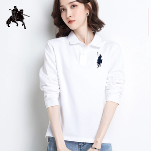 寬松純色polo衫 長袖 t恤女翻領(lǐng)秋季 新款 定制印logo工作服刺繡上衣