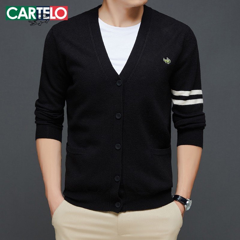 cartelo鳄鱼春秋新款青年针织衫