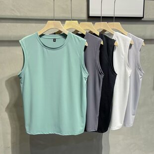 男士运动健身冰丝T恤汗背心夏薄款内搭弹力宽松休闲无袖打底上衣