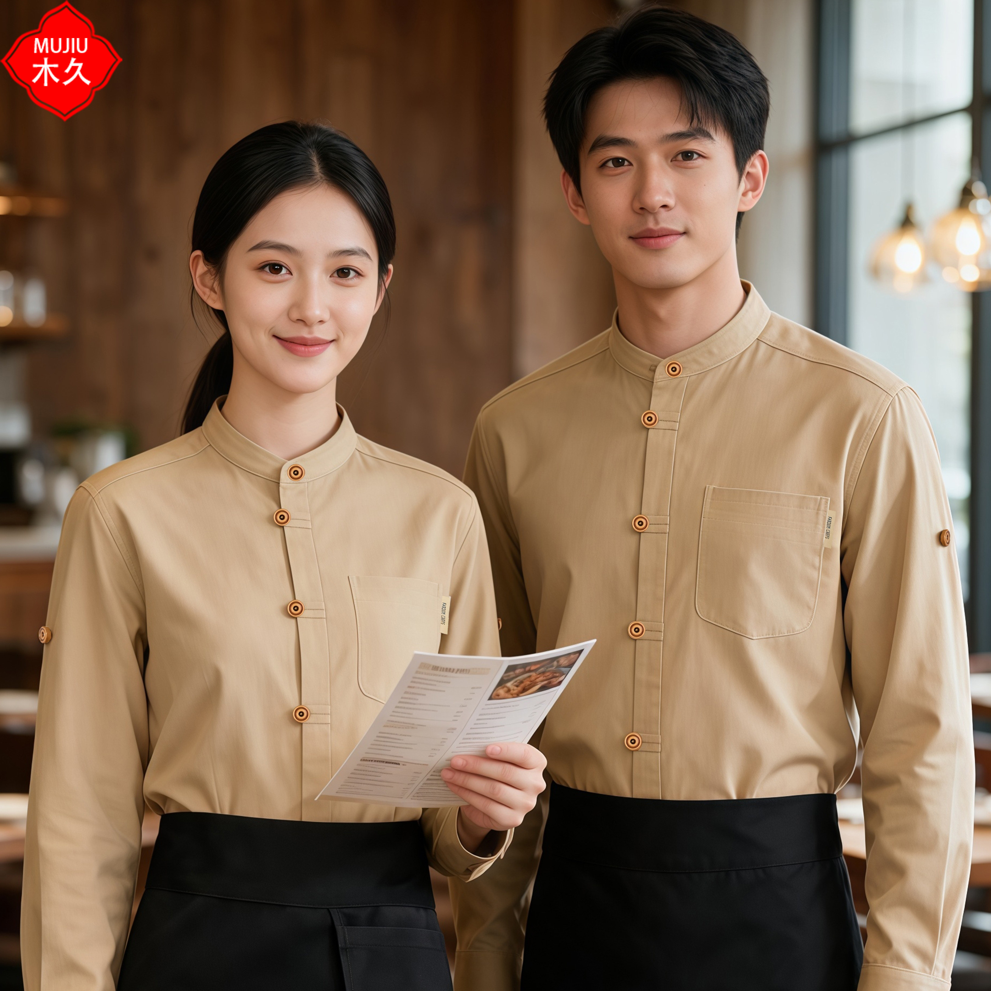 餐饮酒店中餐厅服务员工作服长袖茶楼前台火锅烤肉奶茶汉堡店制服