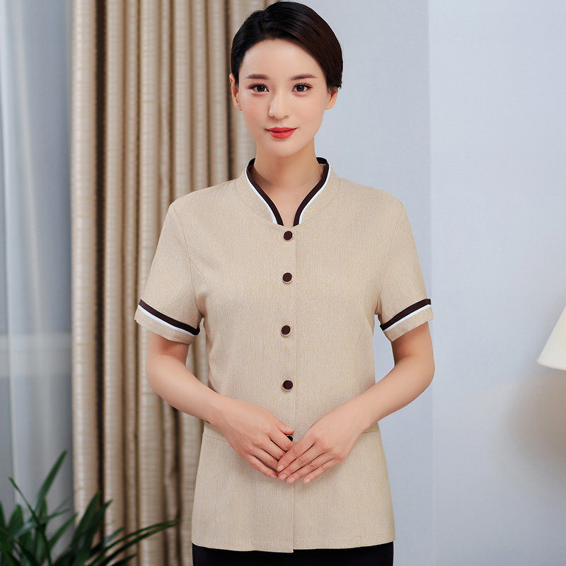 保洁服短袖亚麻 酒店宾馆物业保洁员工作服夏装客房服清洁制服新