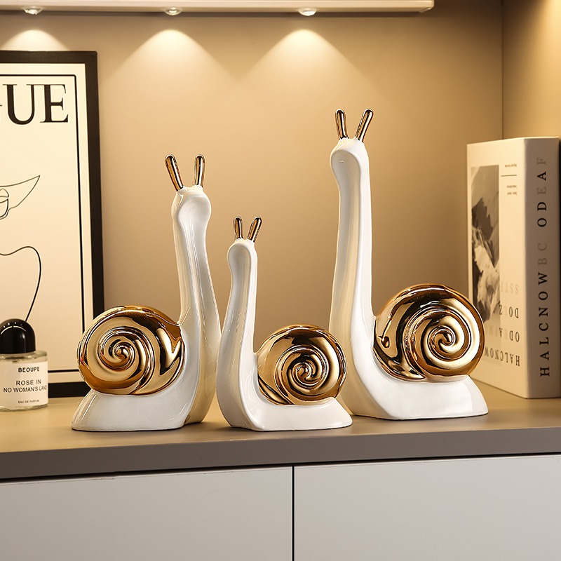 轻奢高级感蜗牛一家亲装饰品摆件