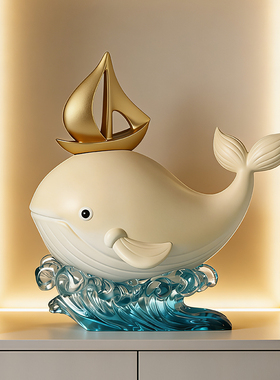 奶油一风帆风顺鲸鱼摆件