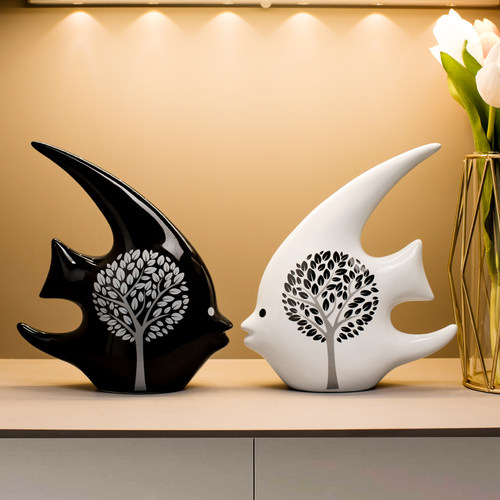 现代简约陶瓷富贵鱼装饰品摆件