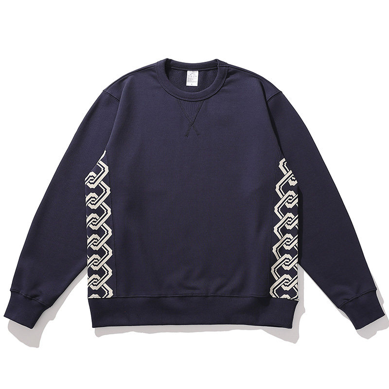 2023春秋个性潮牌拼接圆领卫衣男士青年百搭印花纯棉学生休闲日系