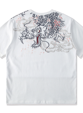 三代目刺绣樱花盘龙纹身TATOO日系潮牌中国风男士横须贺T恤短袖潮