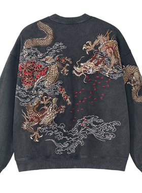 龙2024重磅刺绣圆领宽松落肩卫衣OVERSIZE国潮中国风潮牌个性硬货