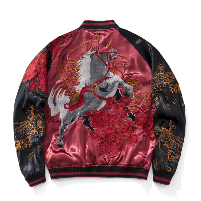Sukajan横须贺马年重工刺绣夹克男外套双面穿棒球服生肖马到成功