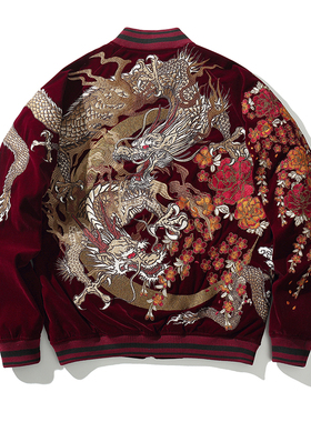 2025群龙平绒刺绣龙年货红色中国风个性重磅男女外套棒球服夹克
