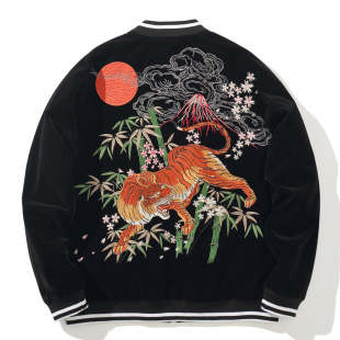 2024新男夹克外套横须贺平绒老虎刺绣中国风重工棒球服上衣潮