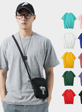T001#正肩基本款净版纯色纯棉短袖T恤男款女款情侣装圆领糖果彩色