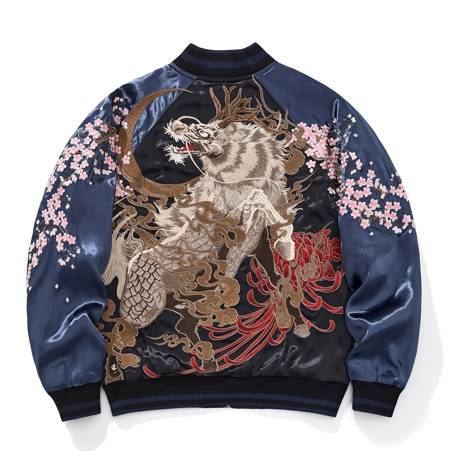Sukajan中国风麒麟绣花夹克外套春秋季横须贺重工刺绣棒球服上衣