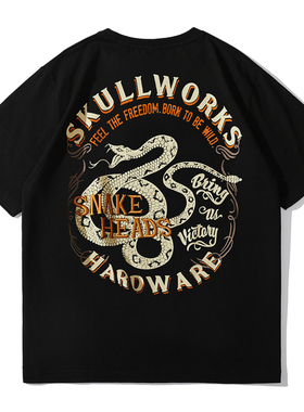 武装战线SKULLWORKS热血高校小栗旬蛇形刺绣男款个性潮牌男T恤