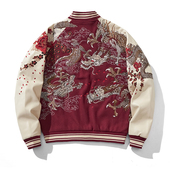 拔刀娘 狮子横须贺 2025雄狮重工刺绣棒球服夹克外套男毛呢PU皮袖