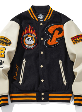 印第安熊猫INDIAN PANDA刺绣章仔棒球服潮牌夹克外套男女情侣秋冬