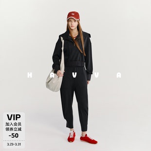 HAVVA假两件卫衣 2026春季 两件套女套装 2000 抽绳松紧腰九分裤