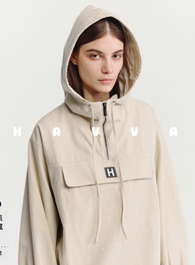 HAVVA抽绳下摆连帽外套半拉链门禁大口袋女士上衣2026春季W3-4298