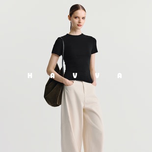 女士上衣2025夏T3 T恤简约内搭高弹打底衫 1085 正肩短袖 HAVVA修身