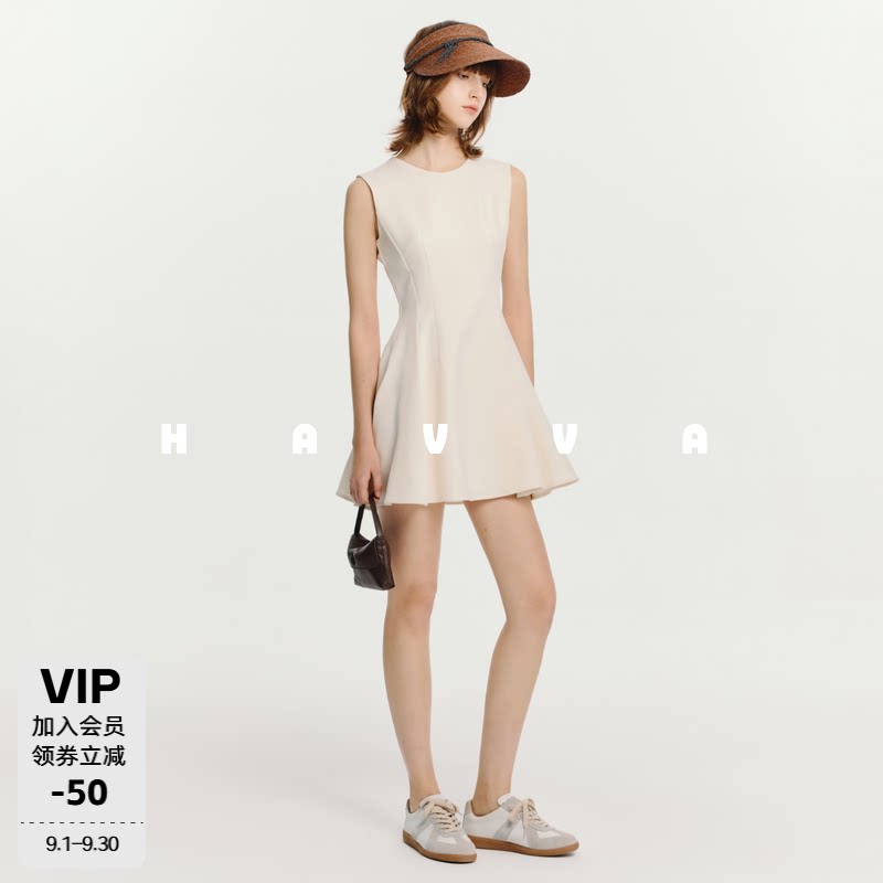 HAVVA高腰线收腰大摆A字伞裙轻礼服短款连衣裙2026夏季Q3-7419图片