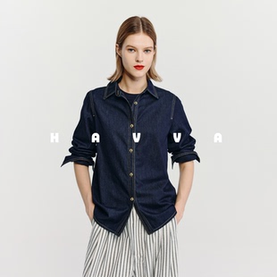 HAVVA翻领长袖 2026春季 休闲舒适可叠穿女士开衫 4956 牛仔衬衫