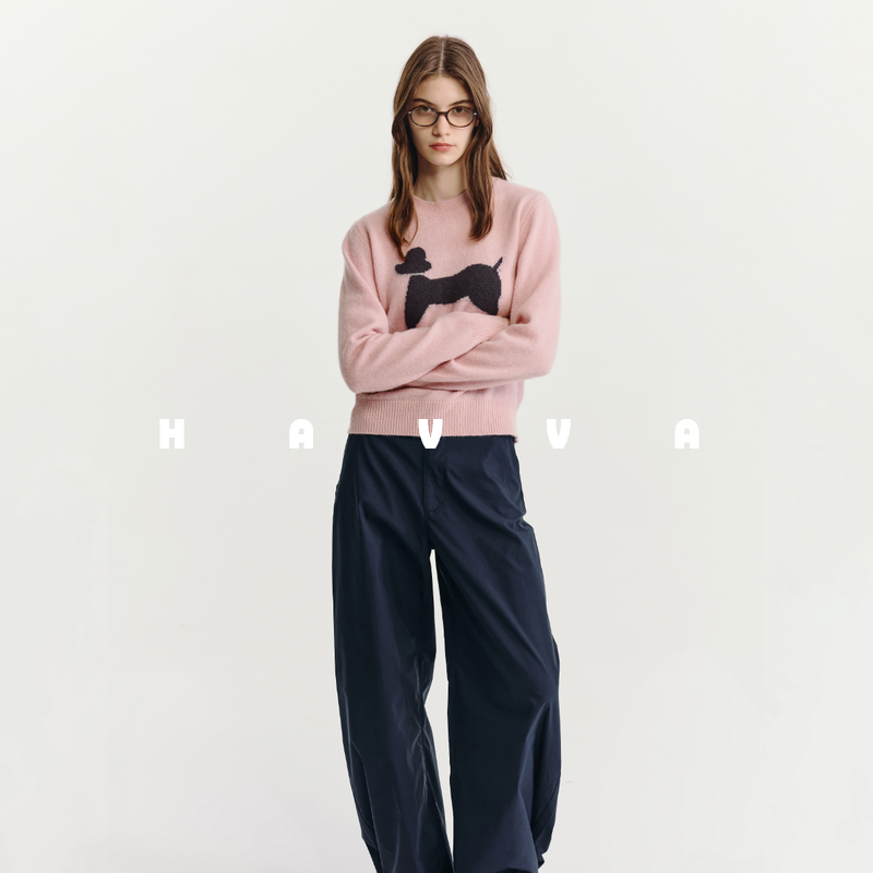 HAVVA好穿易打理短款加厚绒感毛衣女士上衣针织衫2025冬季M3-2714